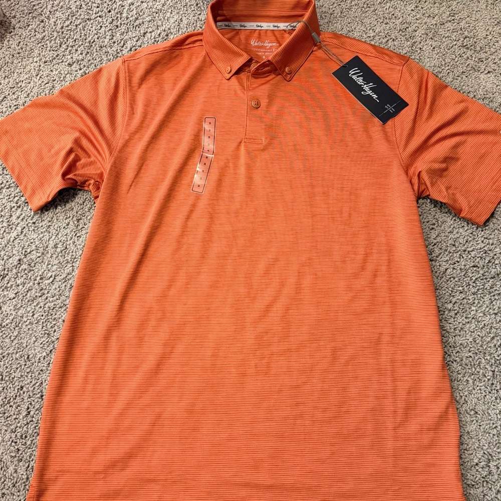 Walter Hagen Men’s Striped Orange Collared Polo Short Sleeve Shirt